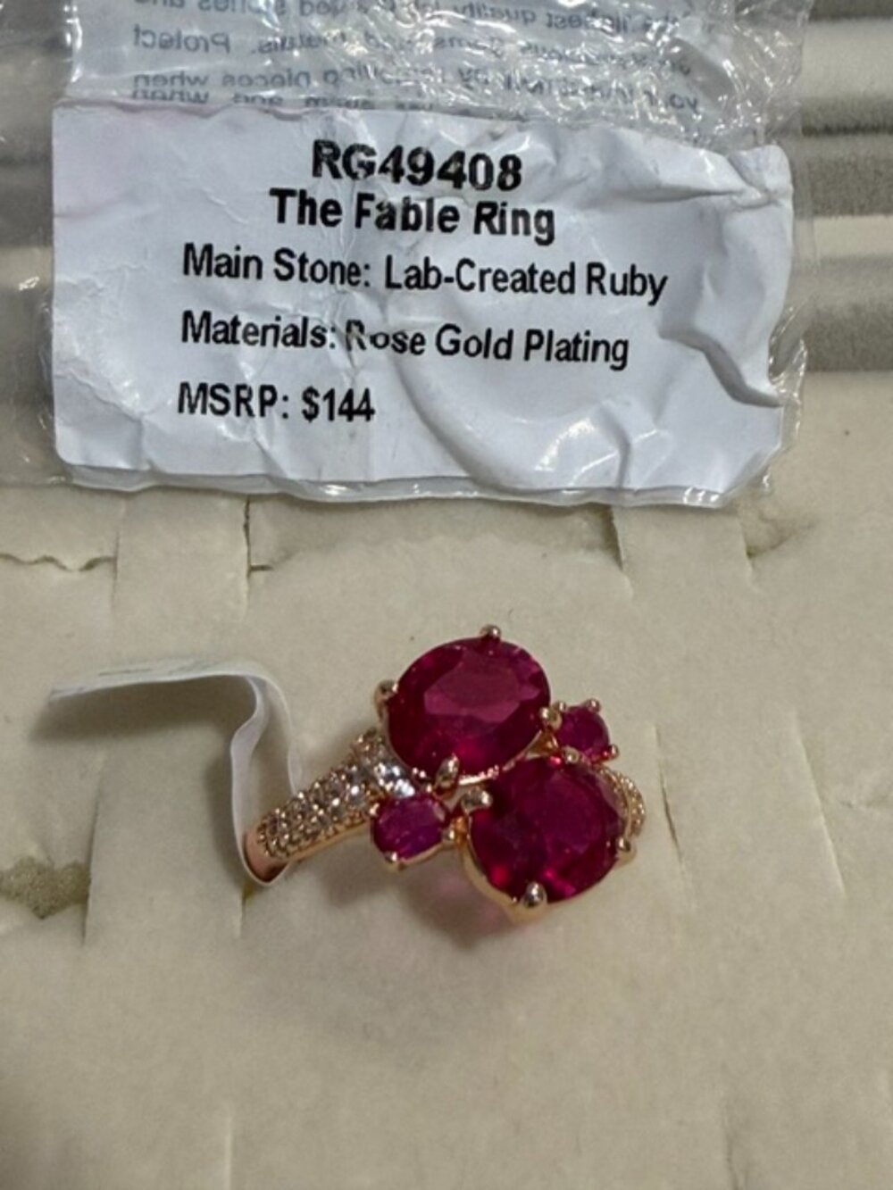 Bomb Party July Birthday Ring "The Fable Ring" Rose Gold Ruby Size 8 RG49408